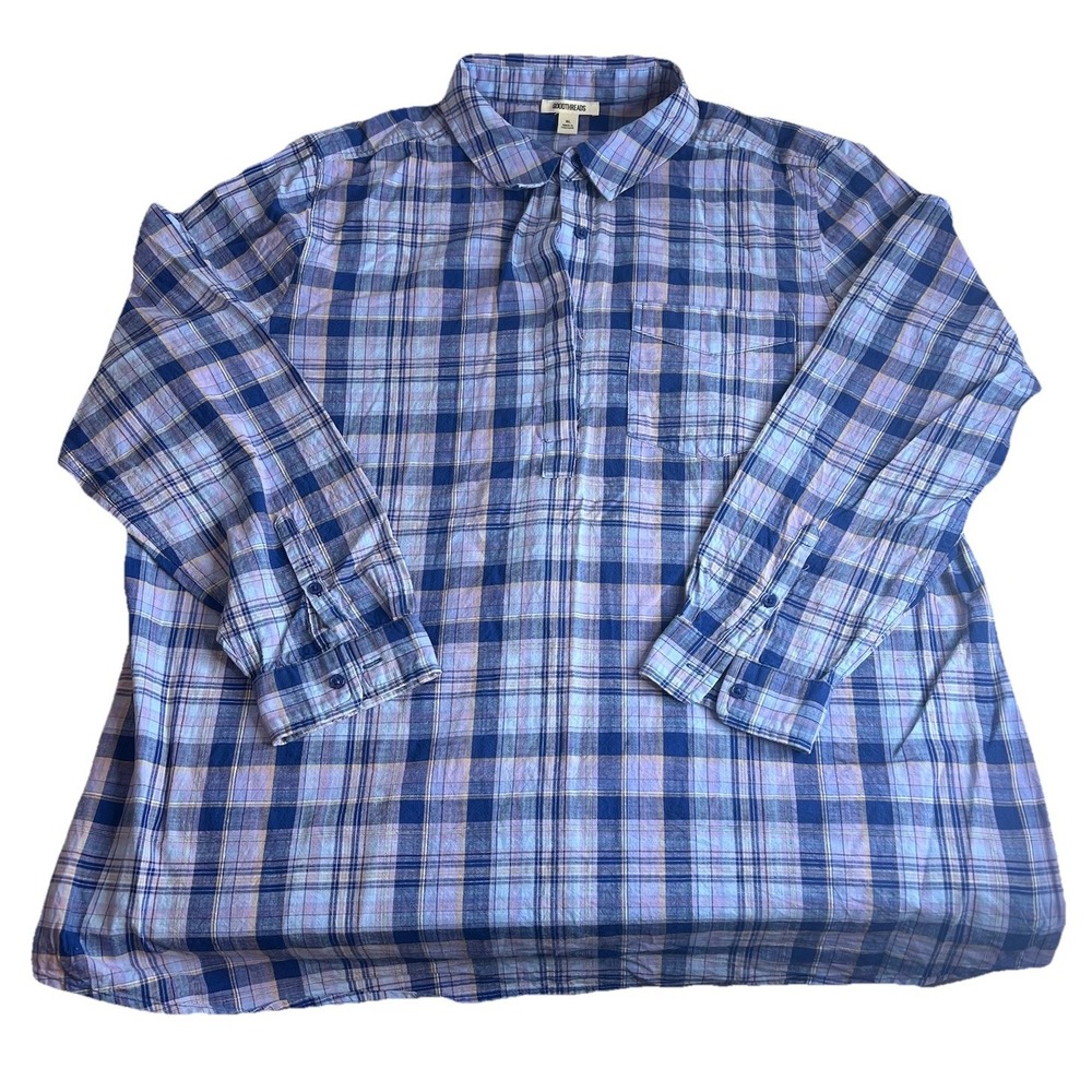 Goodthreads Women's XL Long-Sleeve Shirt Blue Plaid Front Pocket Quarter Button - Picture 2 of 8